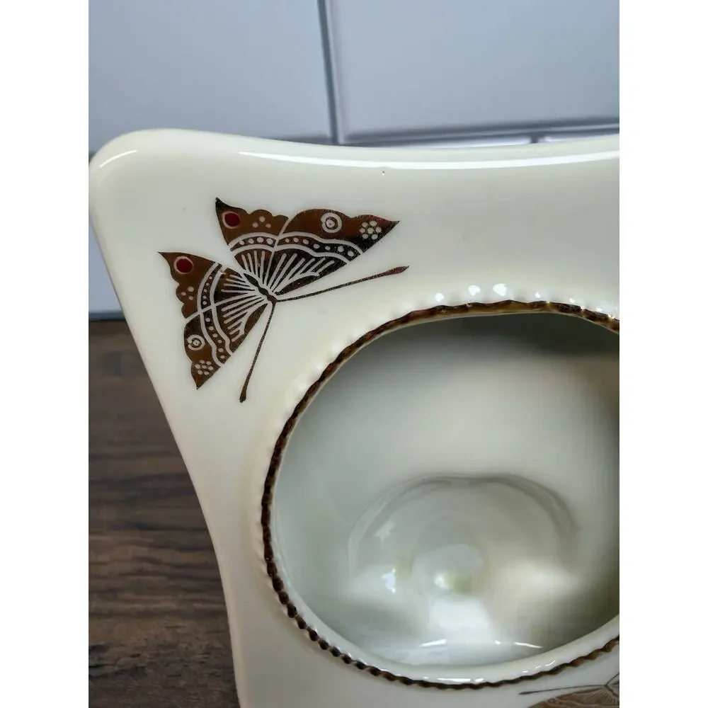 Vintage Porcelain One Piece Photo Frame White Gold Iris Butterfly 3x4”